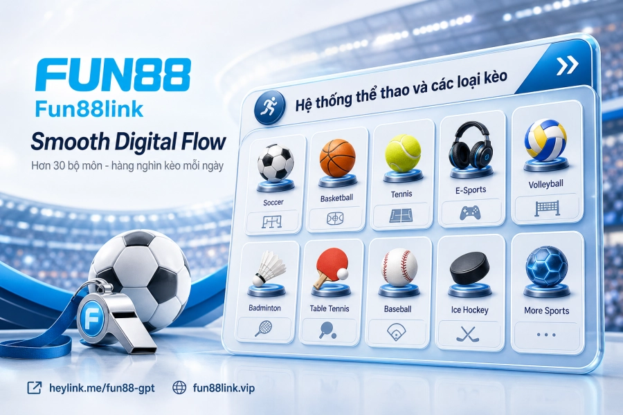 Cá cược thể thao Fun88 30 bộ môn 6 sảnh kèo châu Á châu Âu tài xỉu