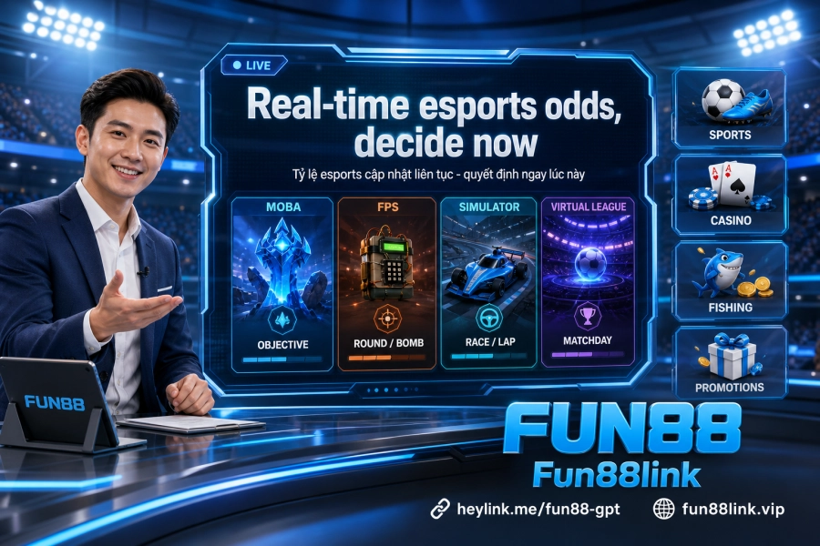 Sảnh cá cược esports Fun88 — kèo Dota 2 LoL CS2 Valorant tỷ lệ realtime
